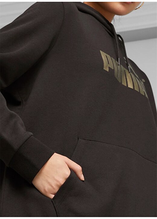 Puma Siyah Kadın Kapüşon Yaka Normal Kalıp Sweatshirt 84909651 ESS+ Metallic Logo Hoodie 2