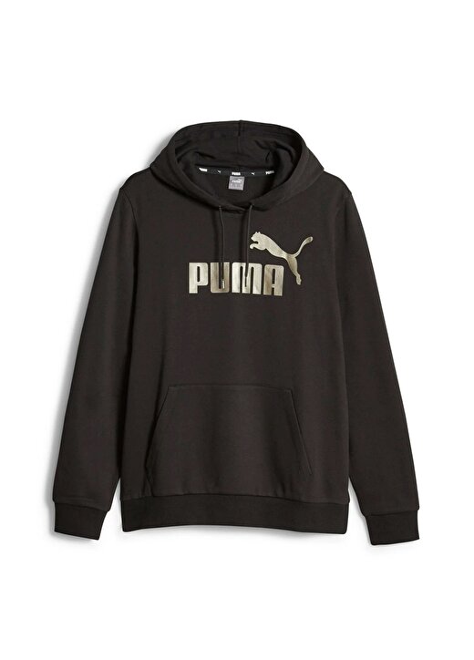 Puma Siyah Kadın Kapüşon Yaka Normal Kalıp Sweatshirt 84909651 ESS+ Metallic Logo Hoodie 4