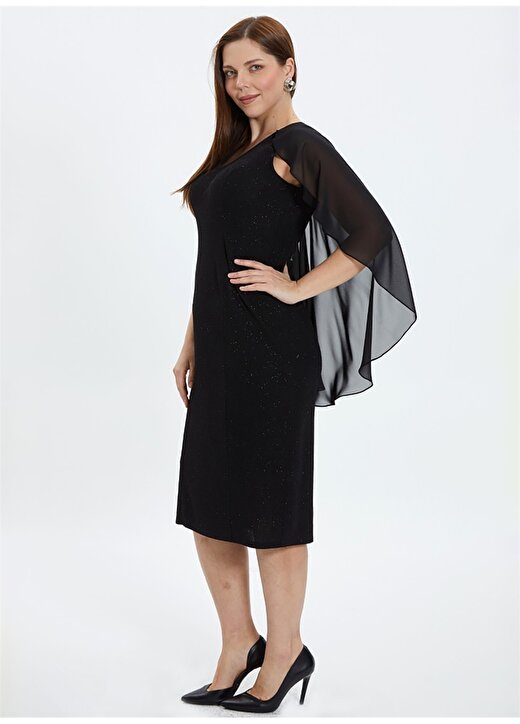 Selen V Yaka Simli Siyah Standart Kadın Elbise 24YSL7474-BB 2