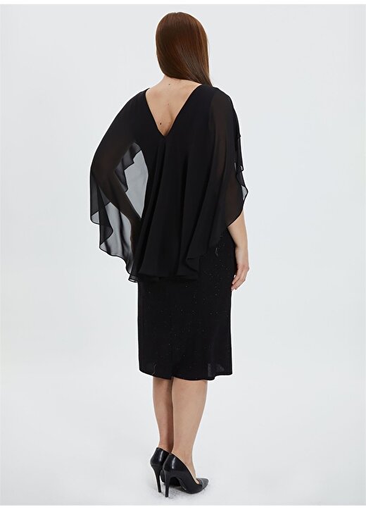 Selen V Yaka Simli Siyah Standart Kadın Elbise 24YSL7474-BB 3