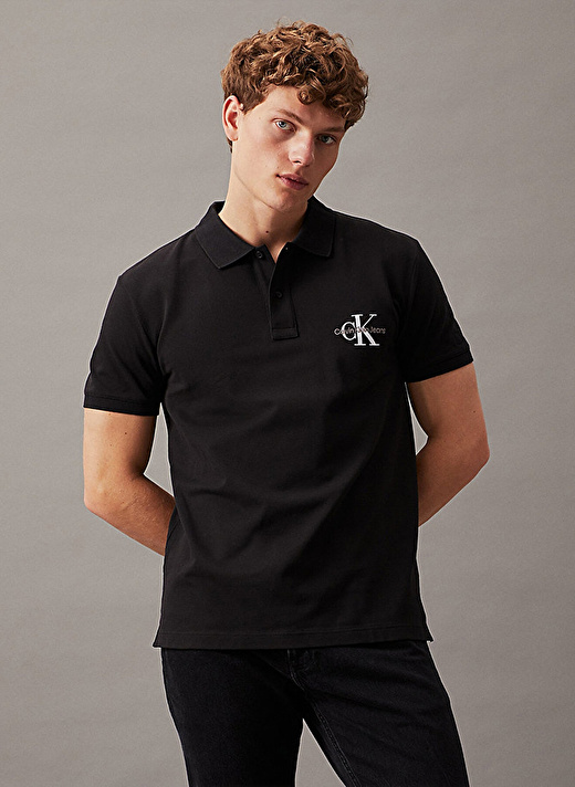 Calvin Klein Jeans Nakışlı Siyah Erkek Polo T-Shirt J30J325664BEH MONOLOGO POLO 2