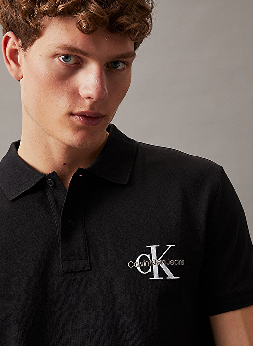 Calvin Klein Jeans Nakışlı Siyah Erkek Polo T-Shirt J30J325664BEH MONOLOGO POLO 3