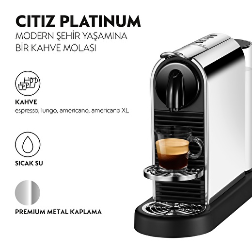 Nespresso D140 Citiz Platinum,Paslanmaz Çelik Kapsüllü Kahve Makinesei 2