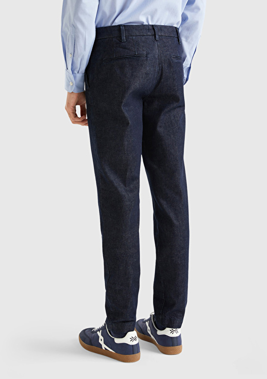 Erkek Lacivert Slim Fit Denim Chino Pantolon 3