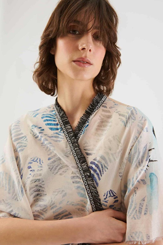 Püsküllü Desenli Etnik Kimono Standart Renk Y2284309_089 3