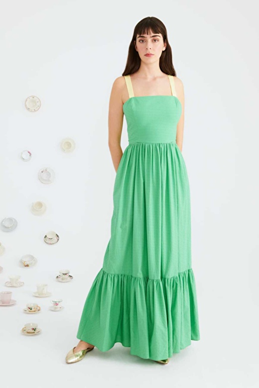 Askılı Piliseli Uzun Elbise Yeşil Y2211050_012 1