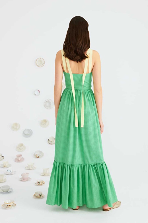 Askılı Piliseli Uzun Elbise Yeşil Y2211050_012 2