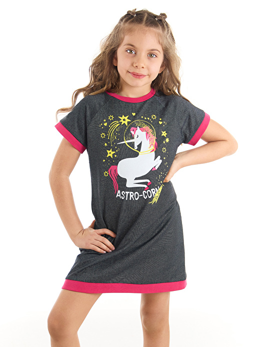 Astrocorn Unicorn Kız Çocuk Gri Elbise 1