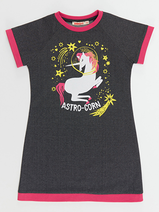 Astrocorn Unicorn Kız Çocuk Gri Elbise 4