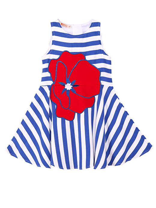 Çizgili Gelincik Dokuma Çiçekli Kız Çocuk Elbise 3
