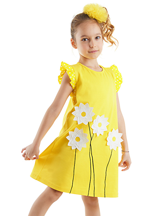 Papatya Pamuklu Kız Çocuk Sarı Elbise 1