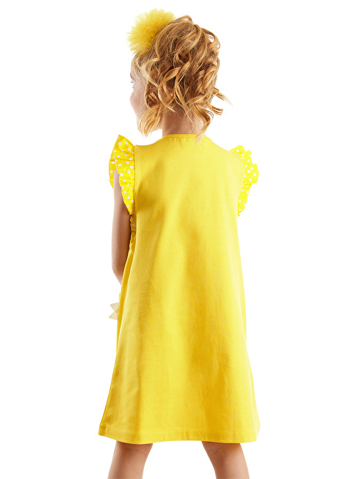 Papatya Pamuklu Kız Çocuk Sarı Elbise 2