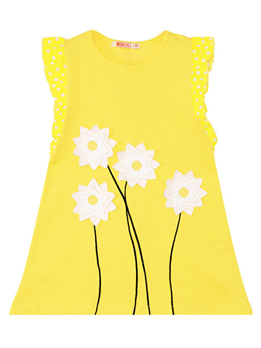 Papatya Pamuklu Kız Çocuk Sarı Elbise 4