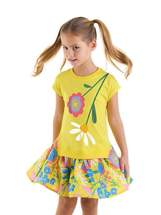 Sarı Çiçekli Kız Çocuk Elbise 1