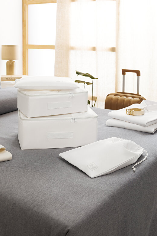 Ocean Home Textile 4'lü Yıkanabilir Beyaz Renk Paraşüt Kumaş Bavul İçi Organizer Set 2