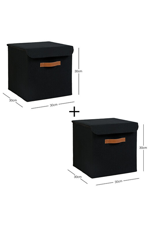 Ocean Home Textile 2'li Siyah Renk Jüt Kapaklı Kutu Set 30 x 30 x 30 cm 3