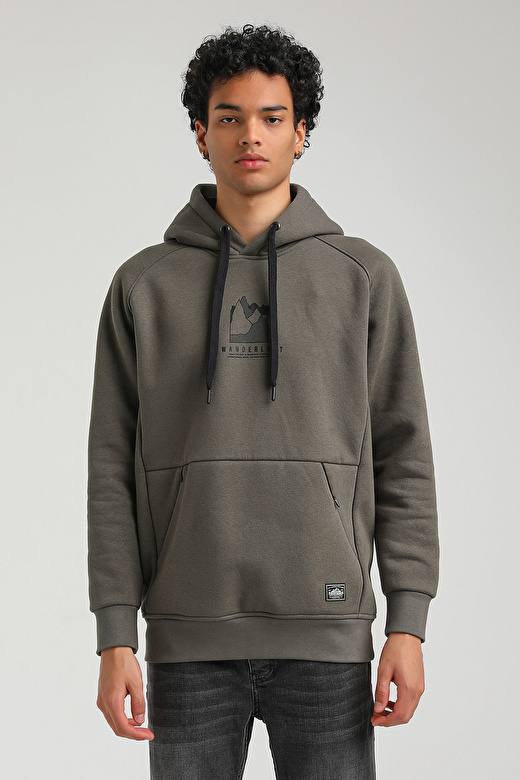 Kapüşonlu Haki Slim Fit Hoodie 23FWM64042 2