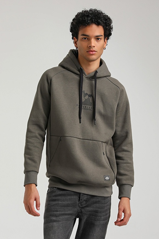 Kapüşonlu Haki Slim Fit Hoodie 23FWM64042 4