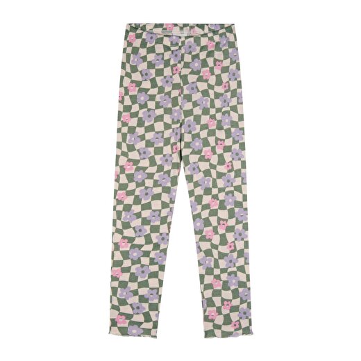 Grafik Çiçek Uzun Kollu Taytlı Pijama Takımı  4