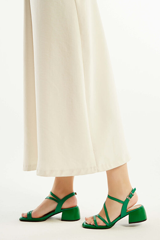 Tamer Tanca Kadın Hakiki Deri Yeşil Topuklu Sandalet 3
