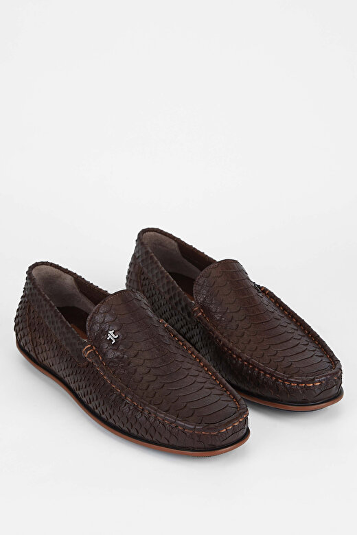 Tamer Tanca Erkek Hakiki Deri Kahverengi Yılan Loafer Ayakkabı 2