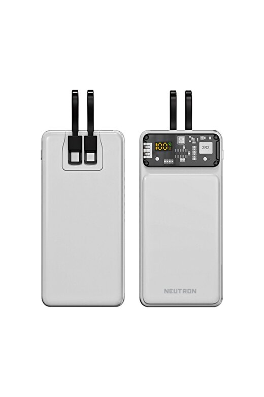 10000 Mah 22.5w Prime Dijital Led Ekranlı Lightning Ve Type-c Kablolu Powerbank - Beyaz 1