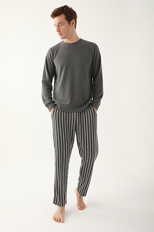 Arnetta Stripe Gri Erkek Uzun Kol Pijama Takım 1
