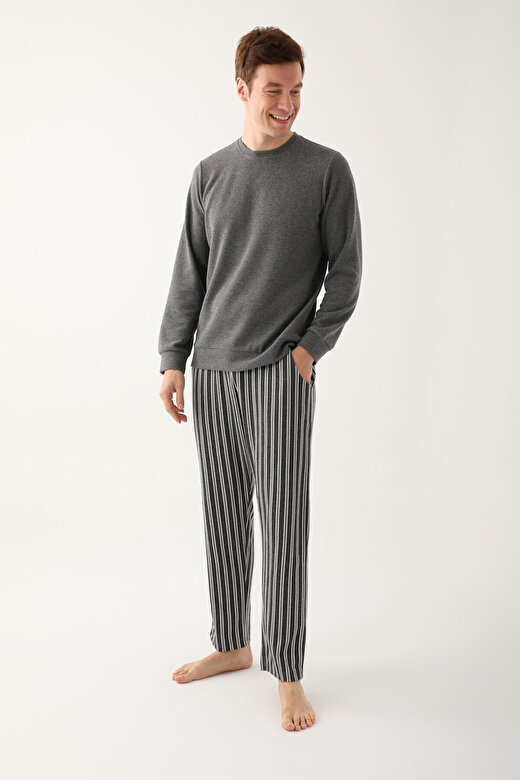Arnetta Stripe Gri Erkek Uzun Kol Pijama Takım 2