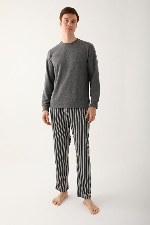Arnetta Stripe Gri Erkek Uzun Kol Pijama Takım 3