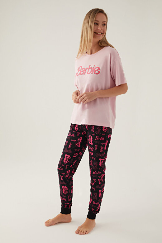 Barbie Cool Toz Pembe Kadın Kısa Kol Pijama Takımı 3