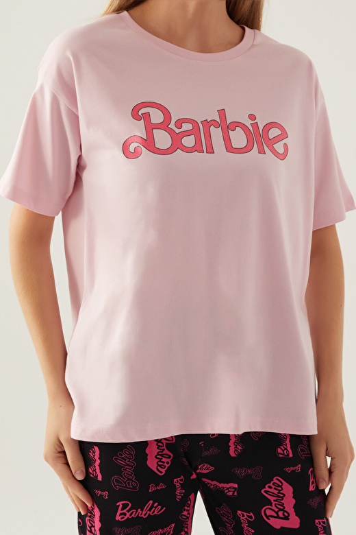 Barbie Cool Toz Pembe Kadın Kısa Kol Pijama Takımı 4