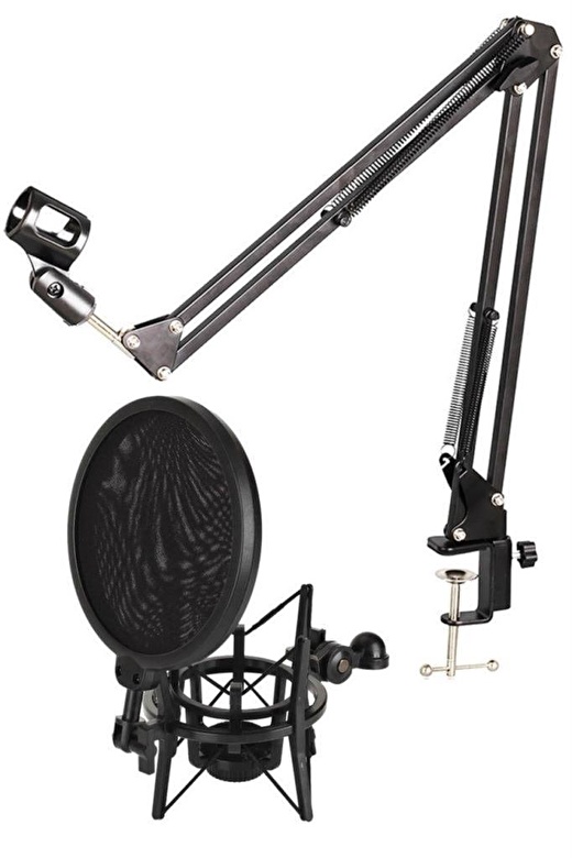 NB39 Masa Mikrofon Standı (Sehpa) + Sh-101 Pop Filtre ve Shock Mount Set 1