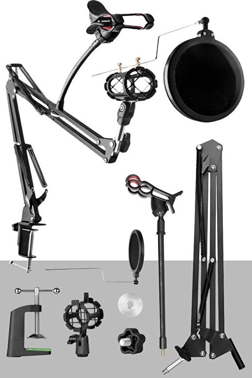 Set-01 - Trust 20378 İçin Mikrofon Standı + Pop Filtre Shock Mount Set 2