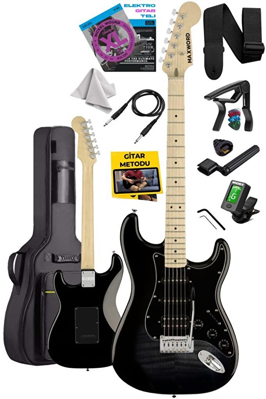 Maxword MAP-45BK Siyah Elektro Gitar Seti HSS Manyetik Maple Klavye Strat Kasa 2