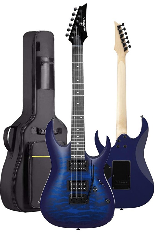 Maxword Grade-ST Blue Rosewood Klavye HH Yüksek Kaliteli Floyde Rose Elektro Gitar 3