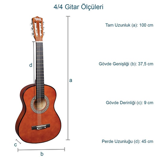 Midex CG-270BRW Brown Renk Klasik Gitar 4/4 Yetişkin Boy Sap Ayarlı Full Set 3