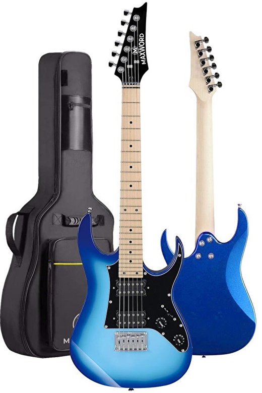 Maxword DE-150BL-25AMP Maple Klavye HH Yüksek Kaliteli 25W Amfili Elektro Gitar Seti 4