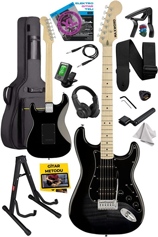 Maxword MAP-45BK-ST Siyah Elektro Gitar Seti HSS Manyetik Maple Klavye Strat Kasa 2