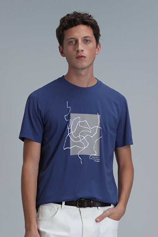 Nally Modern Grafik T- Shirt Koyu Saks 2