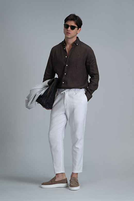 Leo Smart Erkek Chino Pantolon Slim Fit Beyaz 4