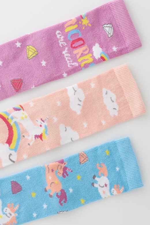 Kız Çocuk Unicorn Desenli 3'Lü Kutulu Soket Çorap 4