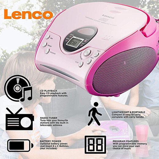 Lenco SCD-24 Portable Taşınabilir Müzik Seti Radyo CD Çalar-Pembe 4