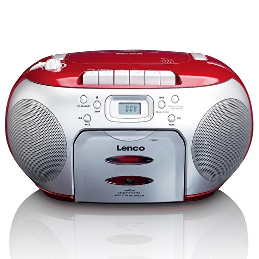 LENCO SCD-420 RD - TAŞINABİLİR Müzik Seti FM RADYO CD KASET ÇALAR Kırmızı Gümüş 1