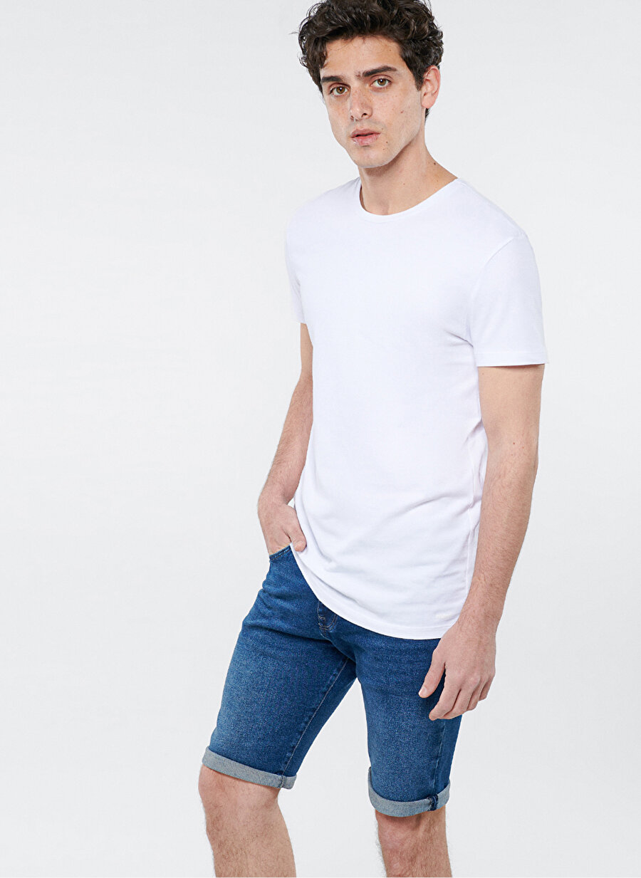 S Beyaz Mavi Streç T-Shirt Spor Erkek Giyim T-shirt