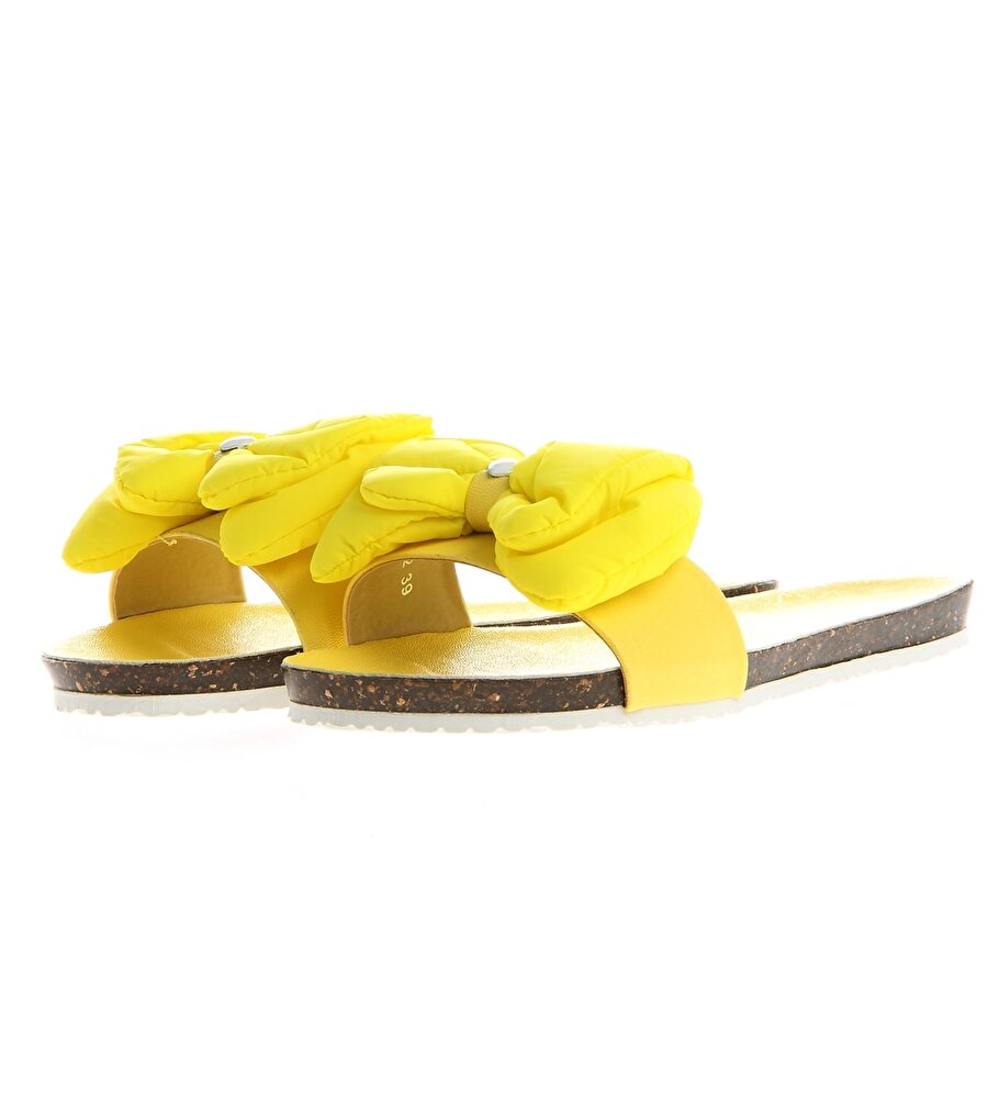 Standart Sarı Ves Deri Terlik Ayakkabı Çanta Kadın Sandalet
