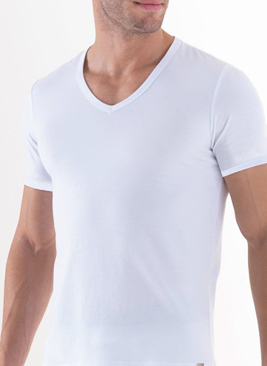 L Beyaz Blackspade V Yaka Tekli Fanila Erkek İç Giyim AtletFanila