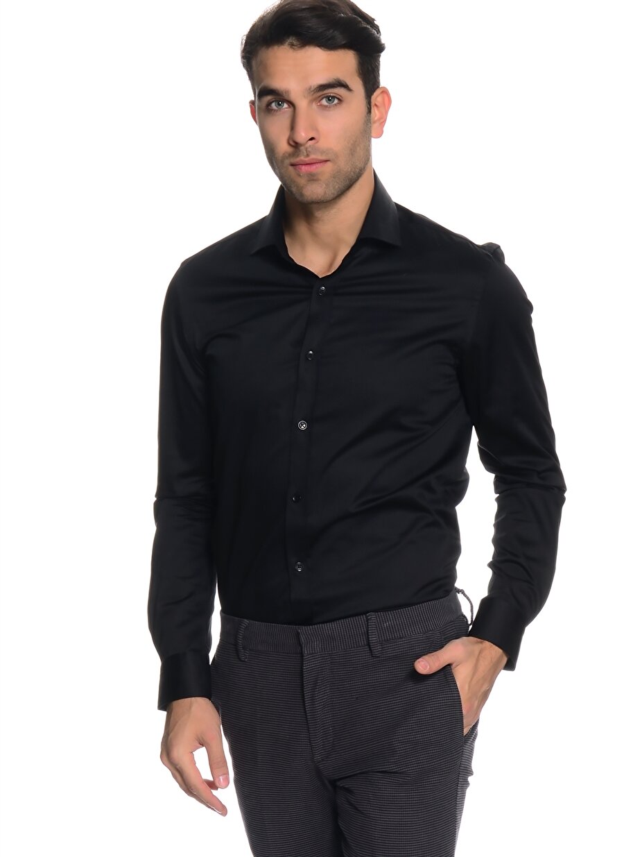 S Siyah Cotton Bar Gömlek Erkek Giyim