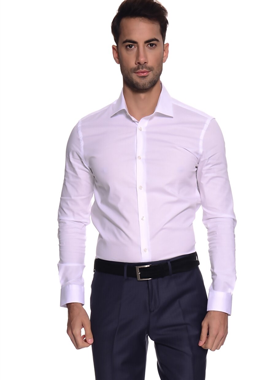 3XL Beyaz Cotton Bar Slim Fit Gömlek Erkek Giyim
