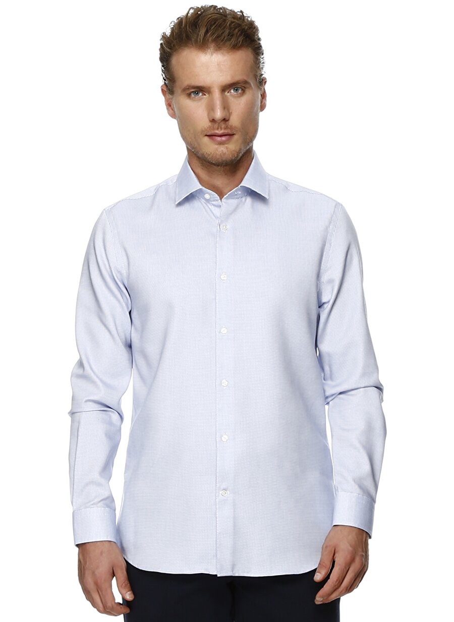XL Mavi Cotton Bar Uzun Kollu Açık Gömlek Erkek Giyim