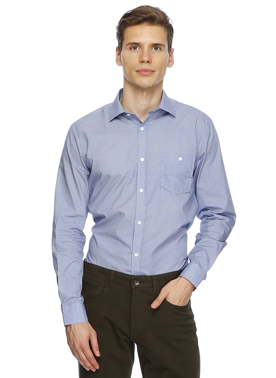 XL Koyu Lacivert Cotton Bar Regular Fit Gömlek Erkek Giyim